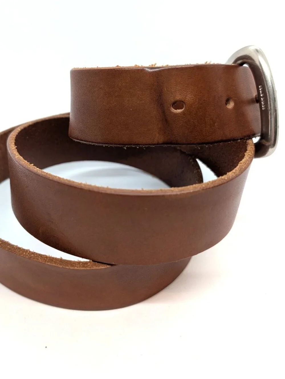 Polo Ralph Lauren Belt Mens Size 42 Brown Leather Silvertone Brass Buckle Logo